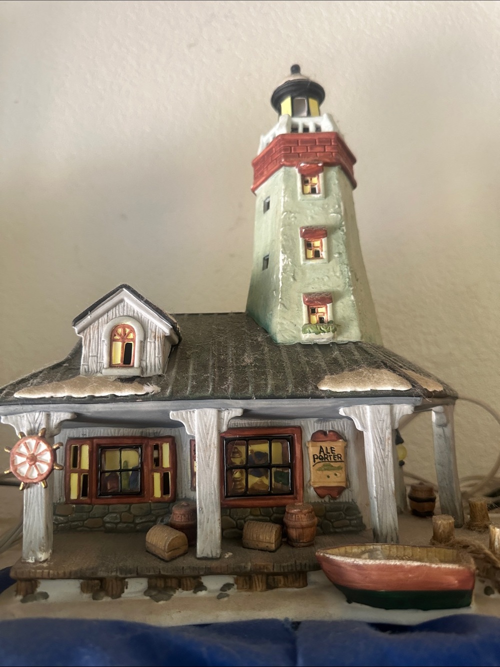 Lighted Lighthouse Holiday Village Piece - Green, Red, White